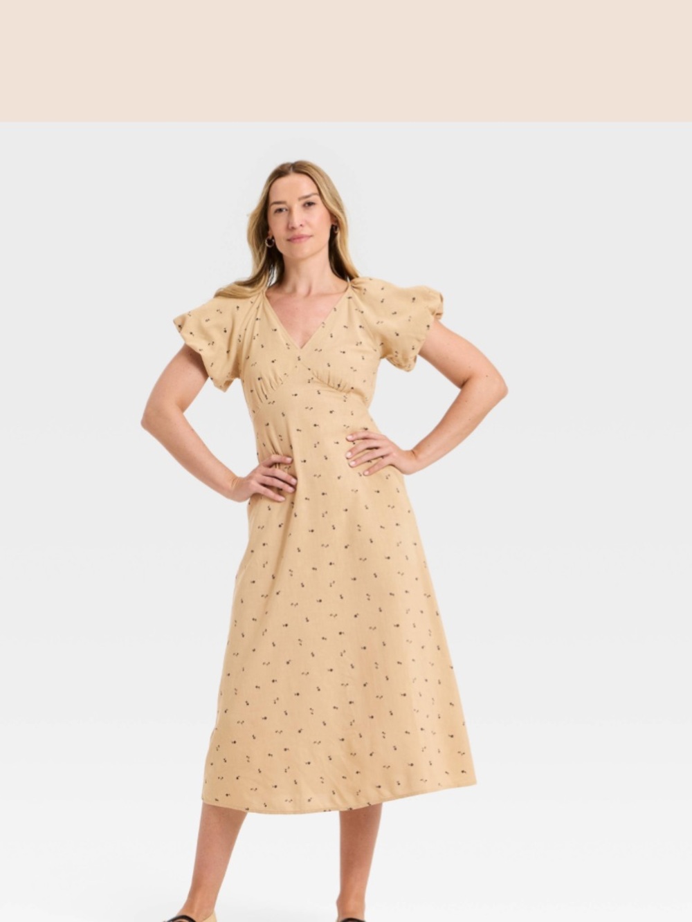 Universal Thread Beige Floral V‑Neck Midi Dress NEW (LARGE)